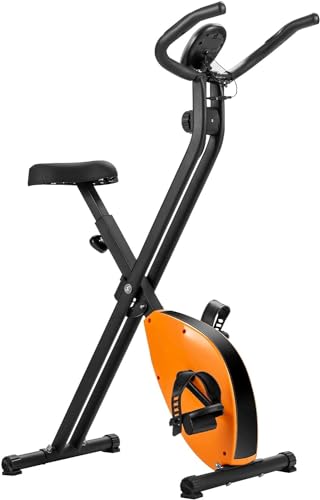 GYMAX Bicicleta Estática Plegable con 8 Niveles de Resistencia y Asiento Ajustable en Altura, Bicicleta de Fitness con...