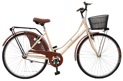 Bicicleta de paseo holandesa para mujer, talla 26, bicicleta de ciudad vintage retro con cesta beige