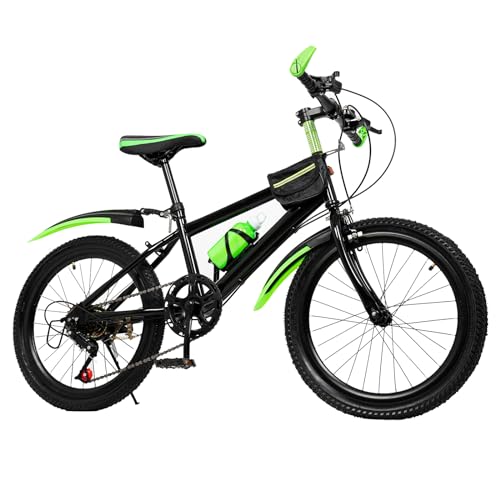 KumuJ Bicicleta infantil de 20 pulgadas, color verde, para niños y niñas, adecuada para 6-13 años, altura ajustable