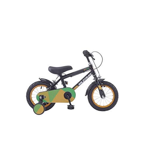 Wildtrak - Bicicleta 12 pulgadas para niños de 2 a 5 años con ruedines con ruedines - Negra y Verde