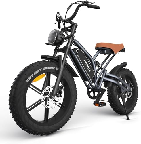 JANSNO Bicicleta Eléctrica 20' x 4.0 Fat Tire, Sistema de transmisión de 7 velocidades, Frenos de disco mecánicos...