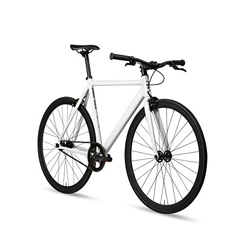 6KU Bicicleta de pista urbana Fixie de una sola velocidad con engranaje fijo de aluminio, blanco nítido, 58 cm/L