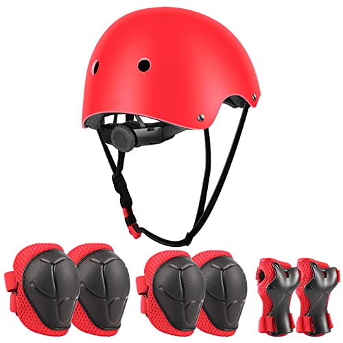 JIM'S STORE Casco y Protecciones Ajustable Infantiles Set Rodilleras Coderas para Bicicleta Scooter Ciclismo Rodillo...