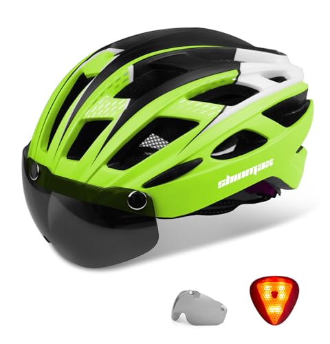 Shinmax Casco Bicicleta Adulto con Luz Casco MTB con Visera Magnética Desmontable Gafas Ajustable Seguridad de...