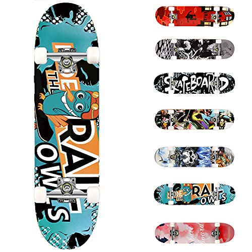 WeSkate Completo Skateboard para Principiantes, 80 x 20 cm 7 Capas Monopatín de Madera de Arce con rodamientos ABEC-7...