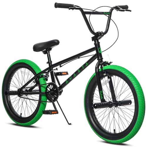 AVASTA Bicicleta BMX para niños de 20 pulgadas, para 6, 7, 8, 9, 10, 11, 12, 13, 14 años, con 4 clavijas, negro y...