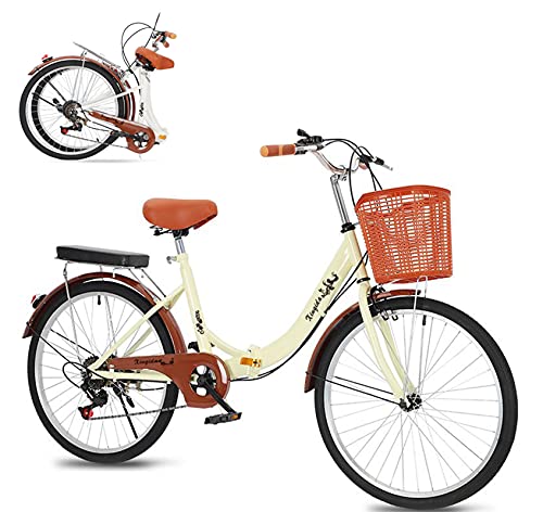 Bicicleta de Ciudad para Mujer de 24 Pulgadas,Bicicleta Plegable,para Hombre y Mujer,Retro,Bicicleta de Carretera,6...