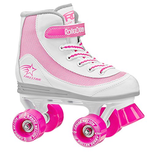 Roller Derby - Patines para niña Firestar 1978-13, Talla 12, Color Blanco y Rosa