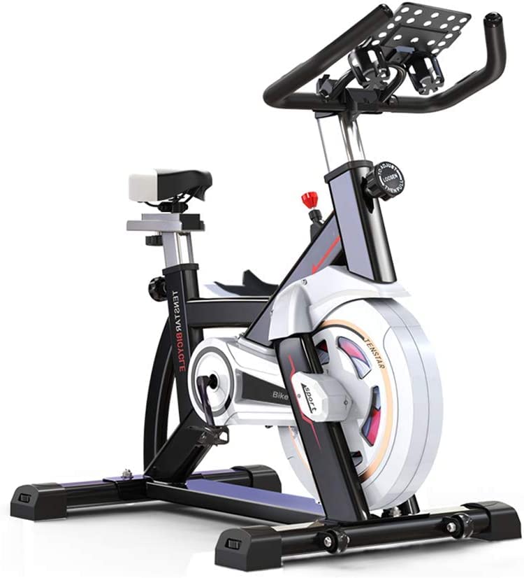 Bicicleta estática, bicicleta de spinning ajustable con soporte para iPad, transmisión silenciosa por correa para una...