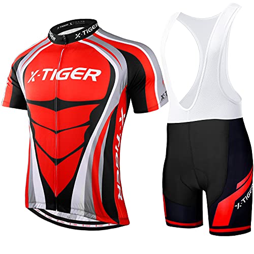 X-TIGER Hombres de Bicicleta con 5D Gel Acolchado MTB Ciclismo Maillots Tirantes Culotte Pantalones Cortos Culotes