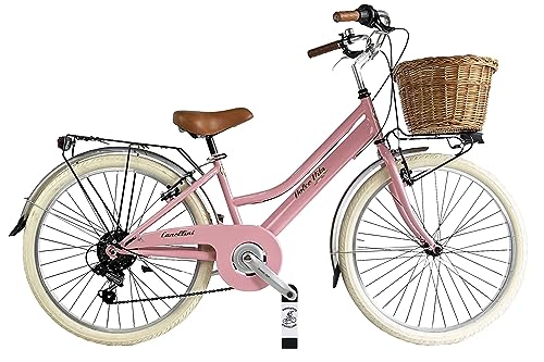 Canellini - Bicicleta para niña de 24 pulgadas, estilo vintage, retro, dulce vida, retro, cesta Shimano, color rosa