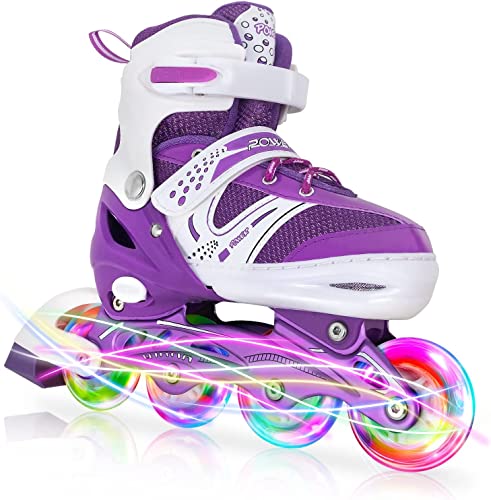 JIFAR Kids Purple M Size Zapatos de Patines en línea Ajustables con Ruedas Luminosas Patines en línea para Exteriores...