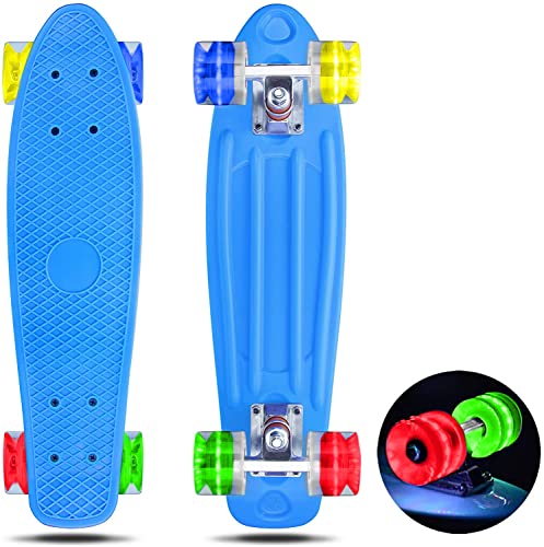 Skevic Skateboard 55cm/22inch para Principiantes Adultos y Niños, Mini Cruiser Retro Skateboard con All-in-One Skate...