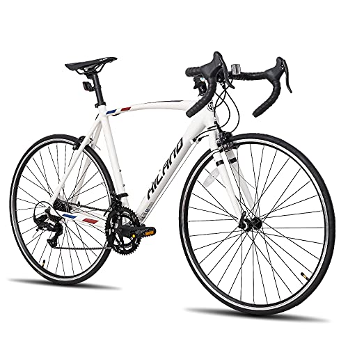 Hiland Bicicleta de Carreras 700c Racing Bike City con 14 velocidades, 60cm, Color Blanco