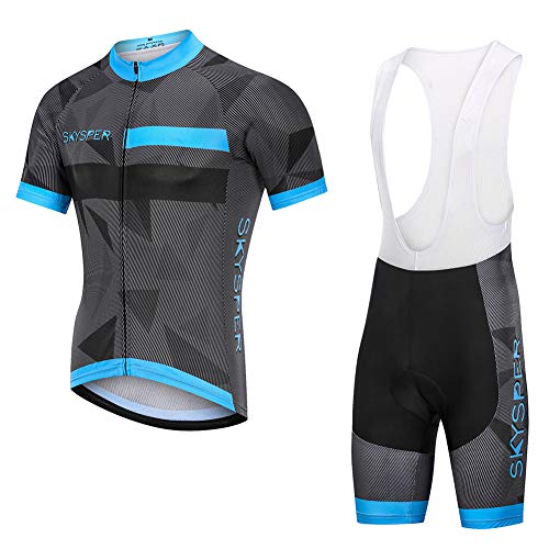 SKYSPER Ciclismo Maillot Hombres Jersey + Pantalones Cortos Culote Mangas Cortas de Ciclismo Conjunto Ropa Equipacion 3D...